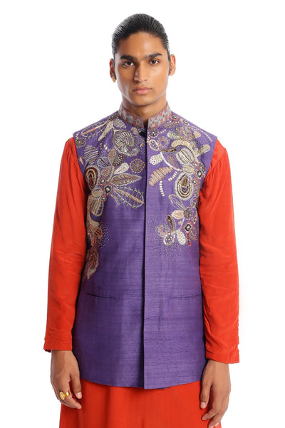 Neptune - Violet-Red Raw Silk Bundi Set-RTS