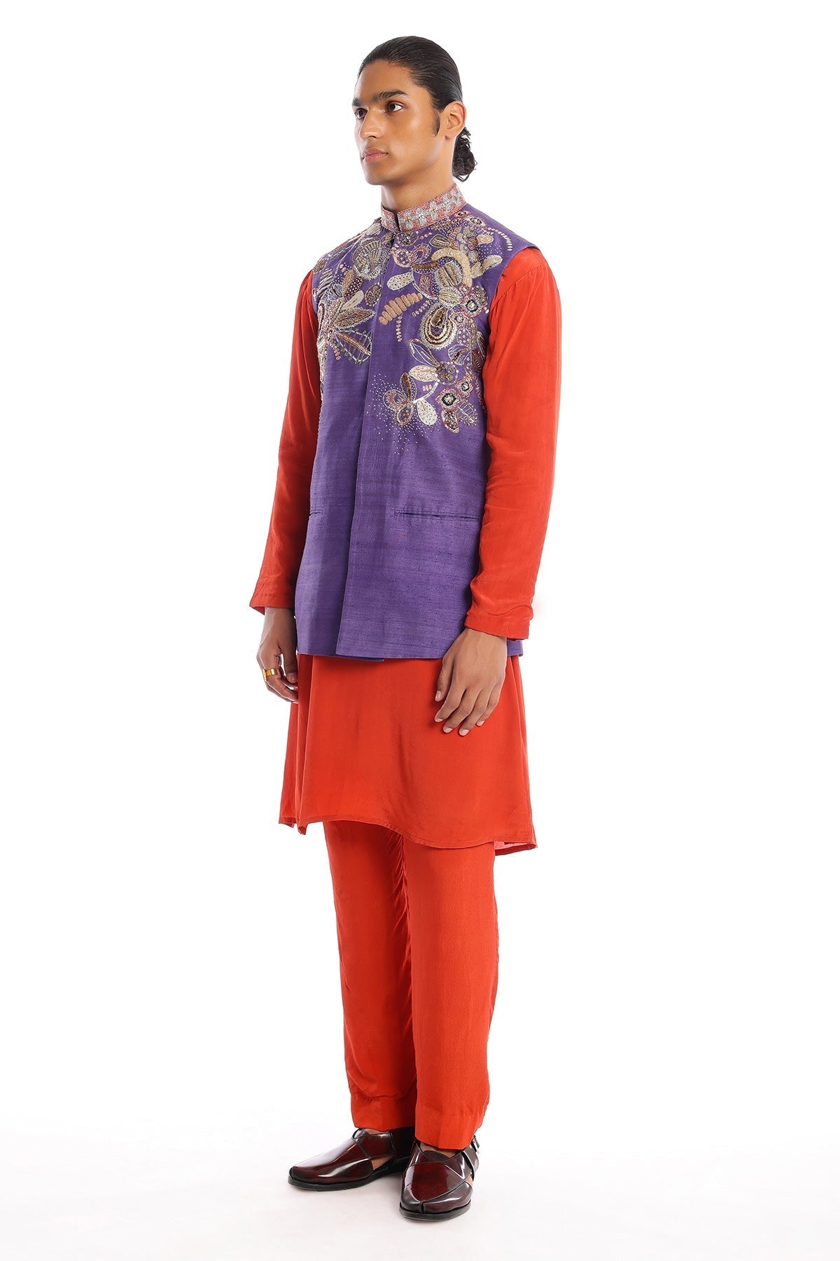 Neptune - Violet-Red Raw Silk Bundi Set-RTS