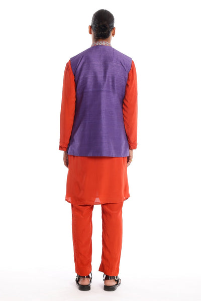 Neptune - Violet-Red Raw Silk Bundi Set-RTS