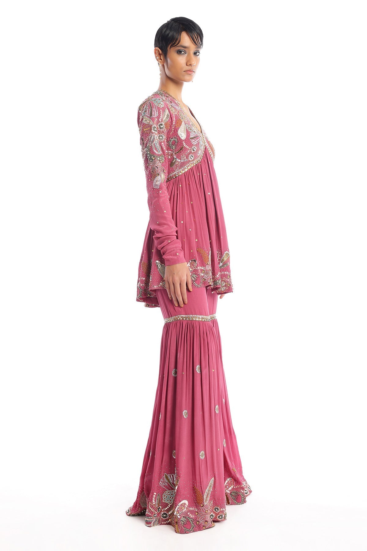 Yin Yang Mystic Purple Mulberry Crepe Gharara Set-RTS