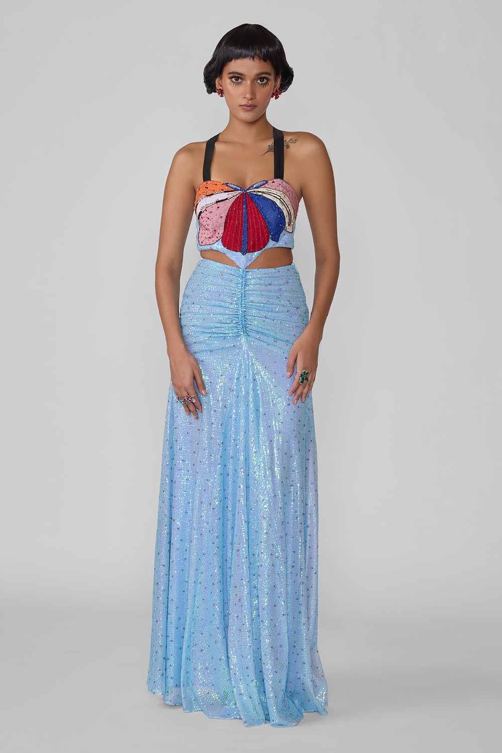 Astraea - Baby Blue Sequin Tulle Cutout Gown-RTS