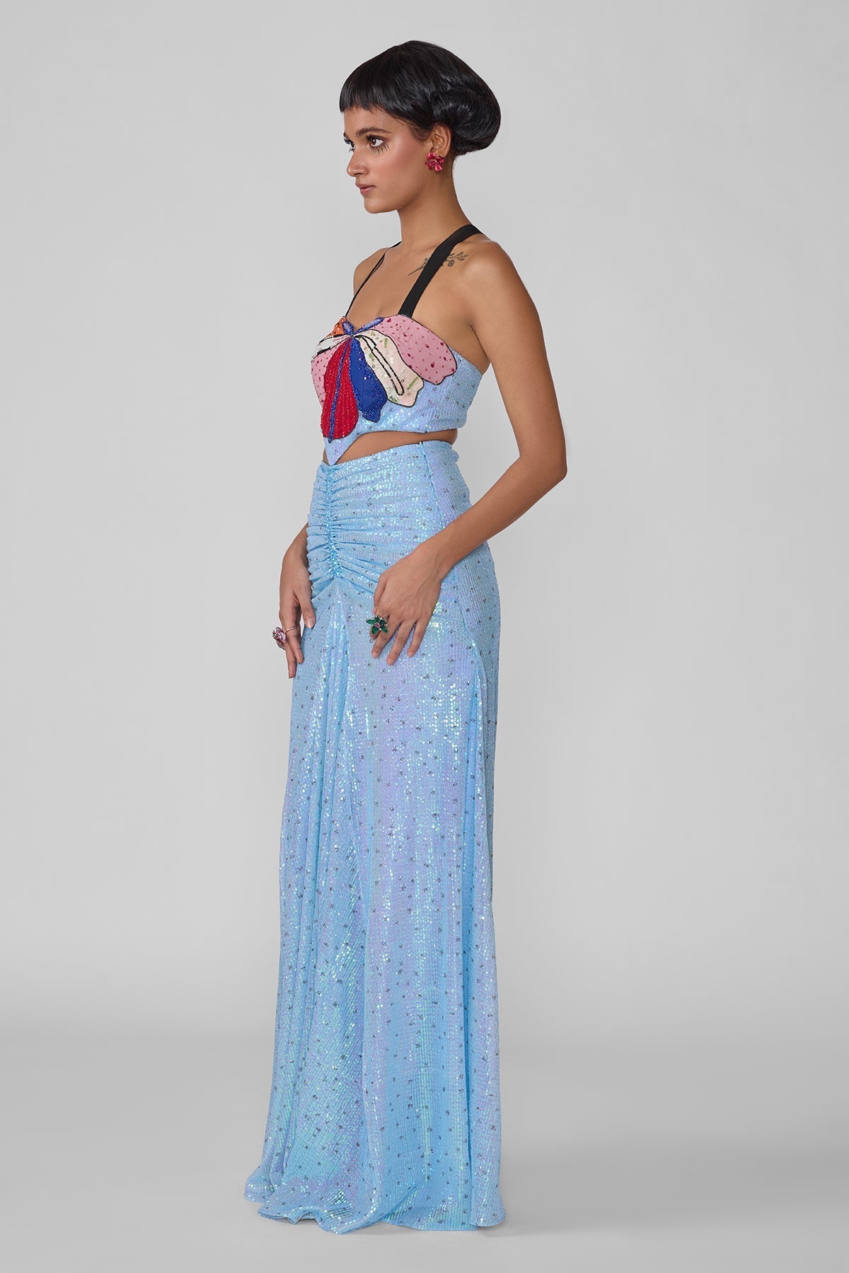 Astraea - Baby Blue Sequin Tulle Cutout Gown-RTS
