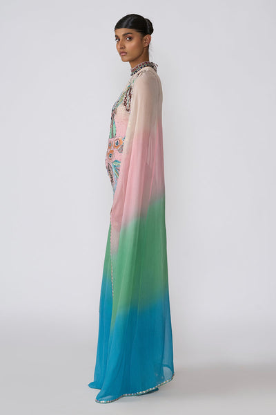 Sorbet -  Aurora Ombre Chiffon Cape Gown-RTS