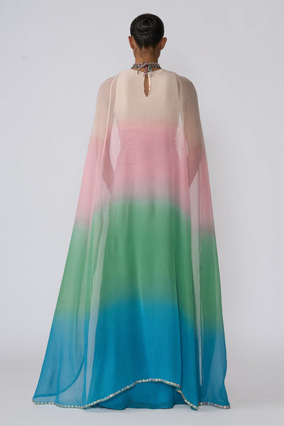 Sorbet -  Aurora Ombre Chiffon Cape Gown-RTS
