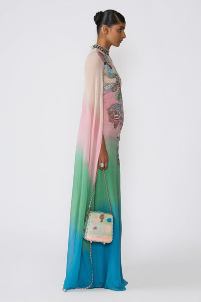 Sorbet -  Aurora Ombre Chiffon Cape Gown-RTS
