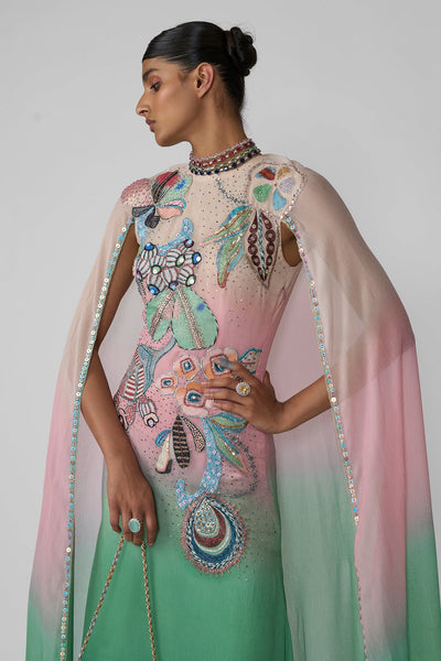Sorbet -  Aurora Ombre Chiffon Cape Gown-RTS