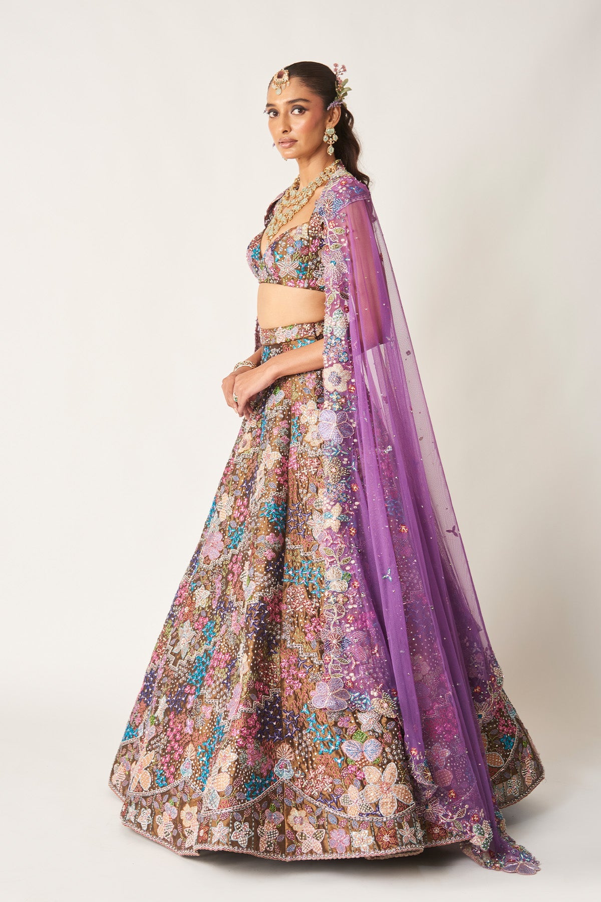 Étoile - Copper Metallic Tissue Lehenga Set-RTS