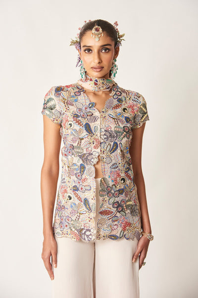 Ivanna - Ivory- Pink Organza- Mulberry Crepe Sharara Set-RTS