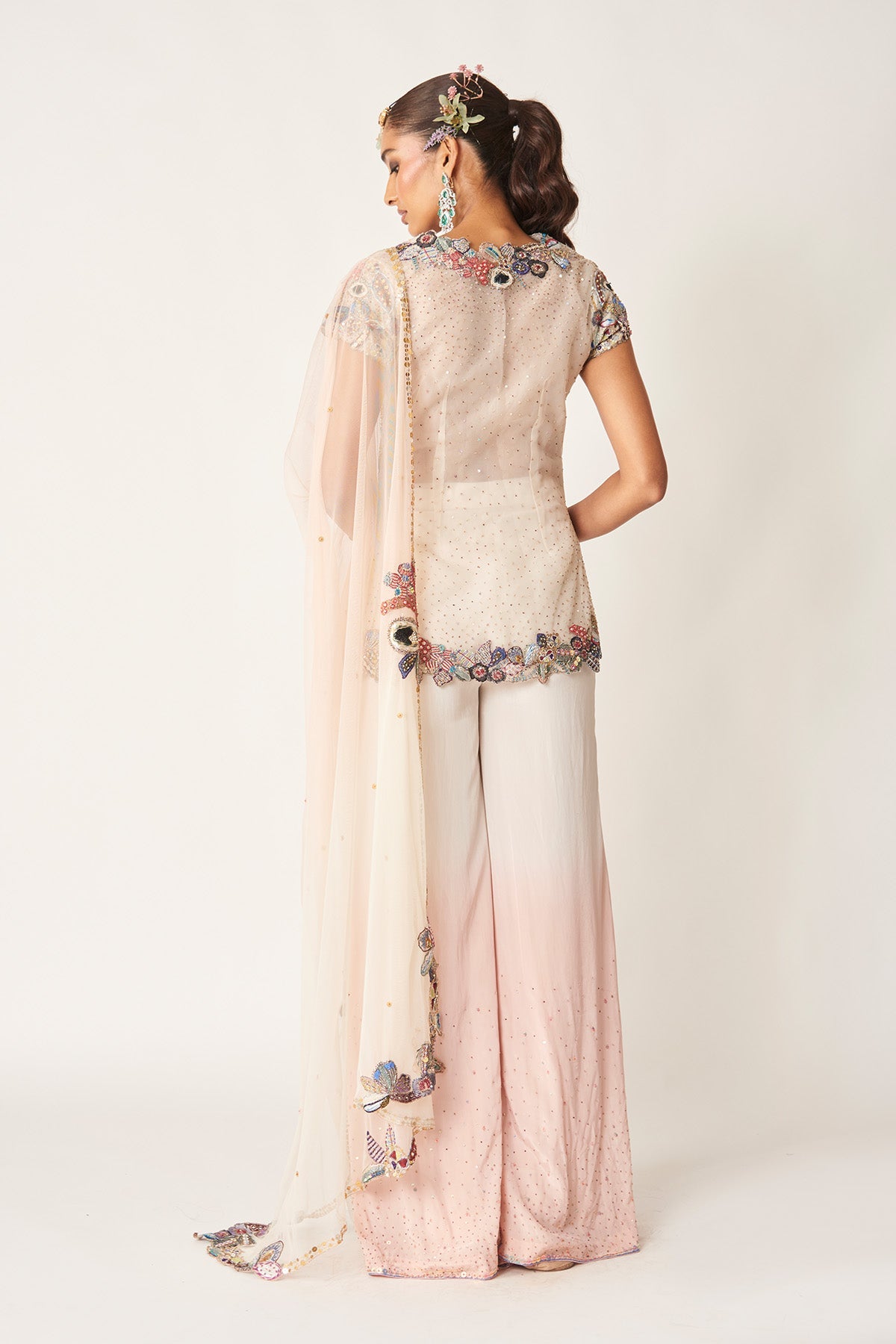Ivanna - Ivory- Pink Organza- Mulberry Crepe Sharara Set-RTS