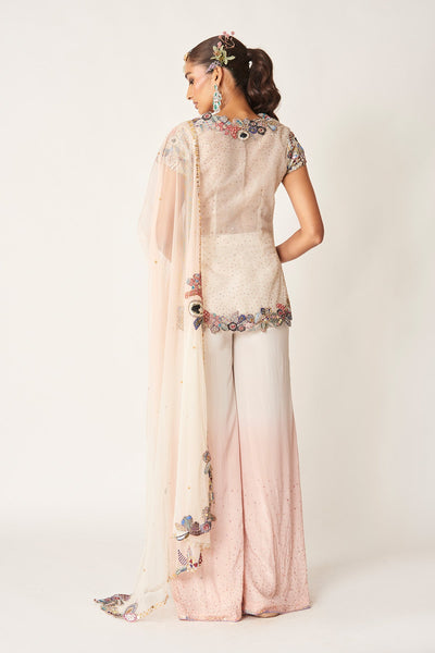 Ivanna - Ivory- Pink Organza- Mulberry Crepe Sharara Set-RTS