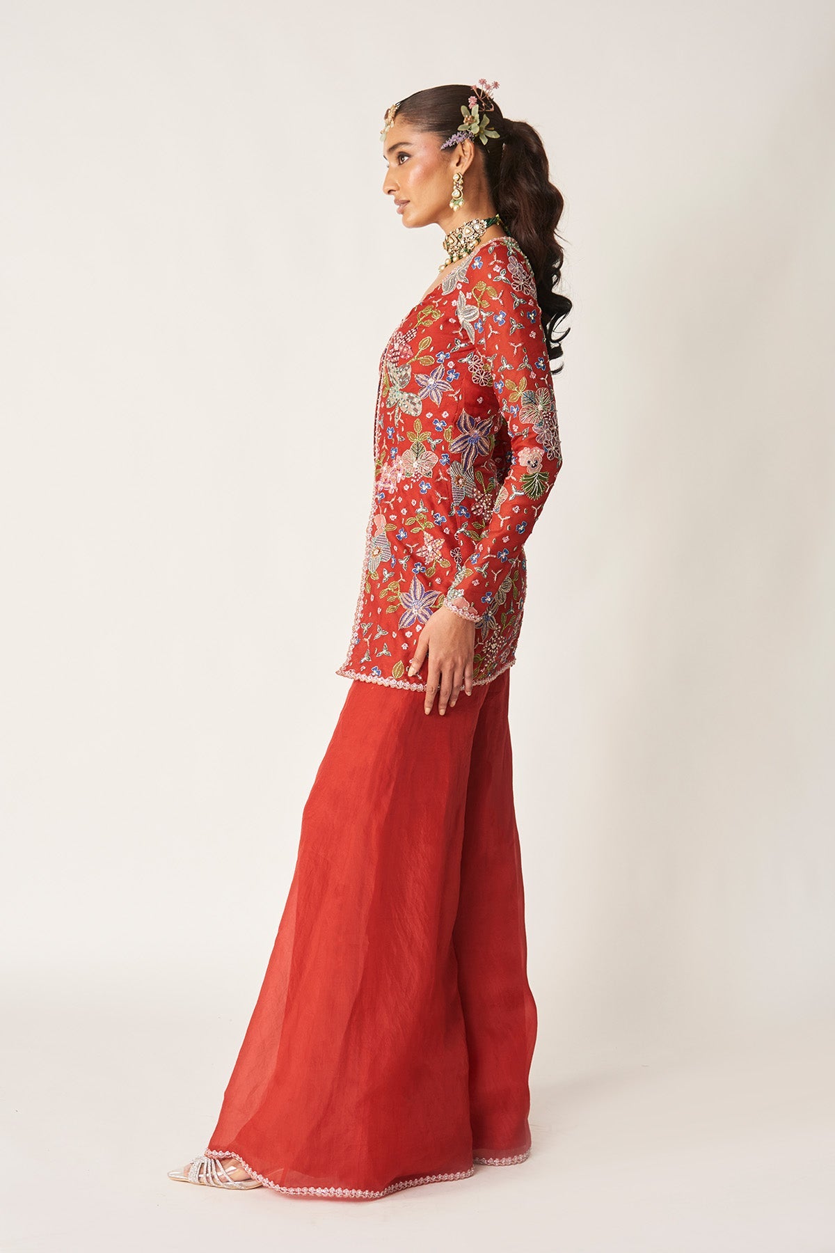 Sangrine - Red Organza Short Sharara Set-RTS