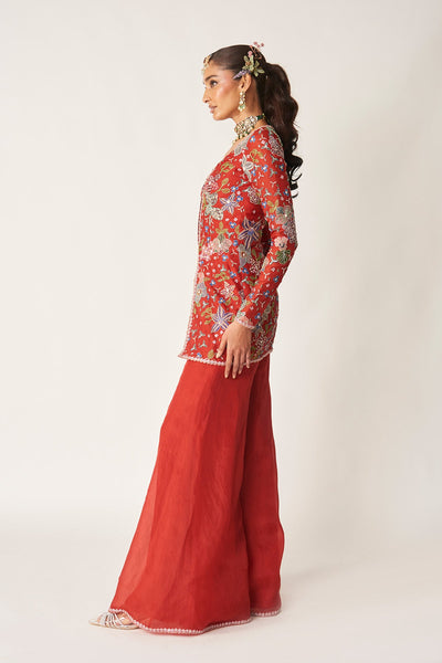 Sangrine - Red Organza Short Sharara Set-RTS
