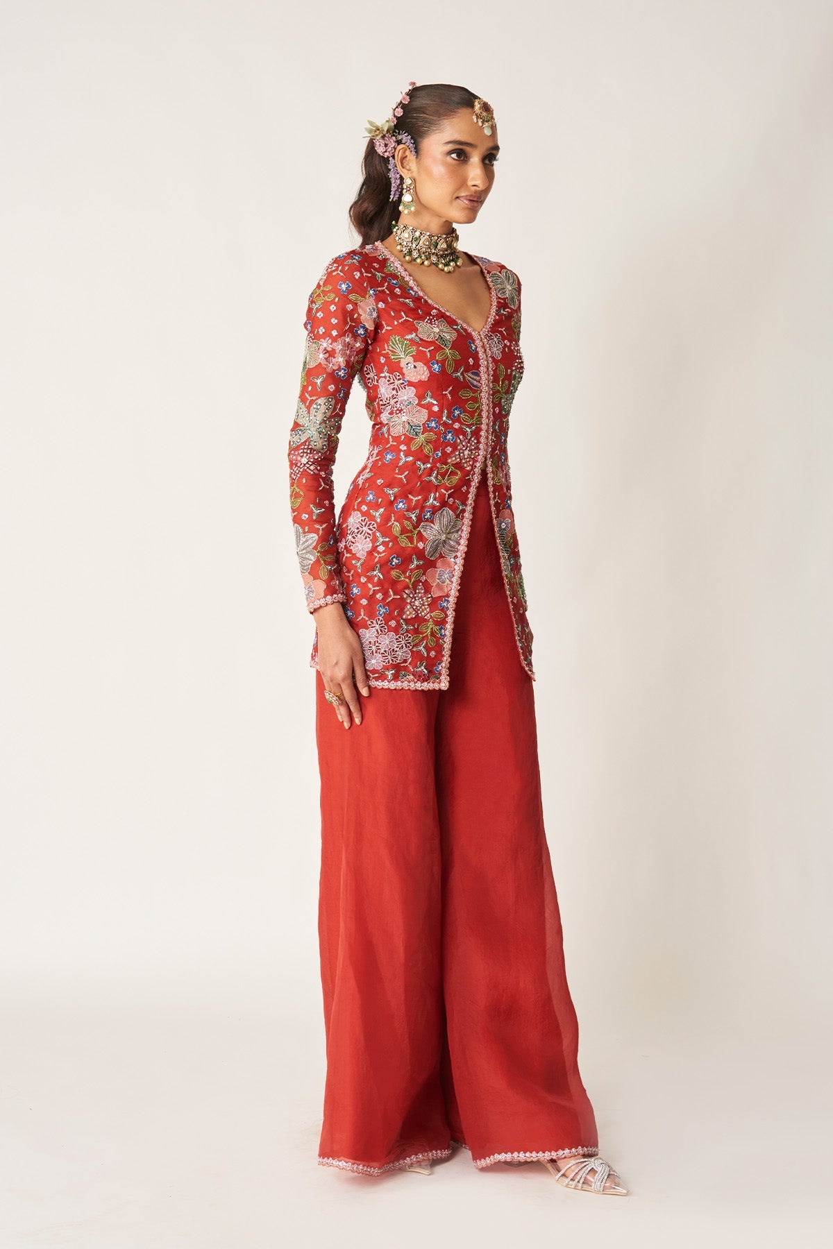 Sangrine - Red Organza Short Sharara Set-RTS