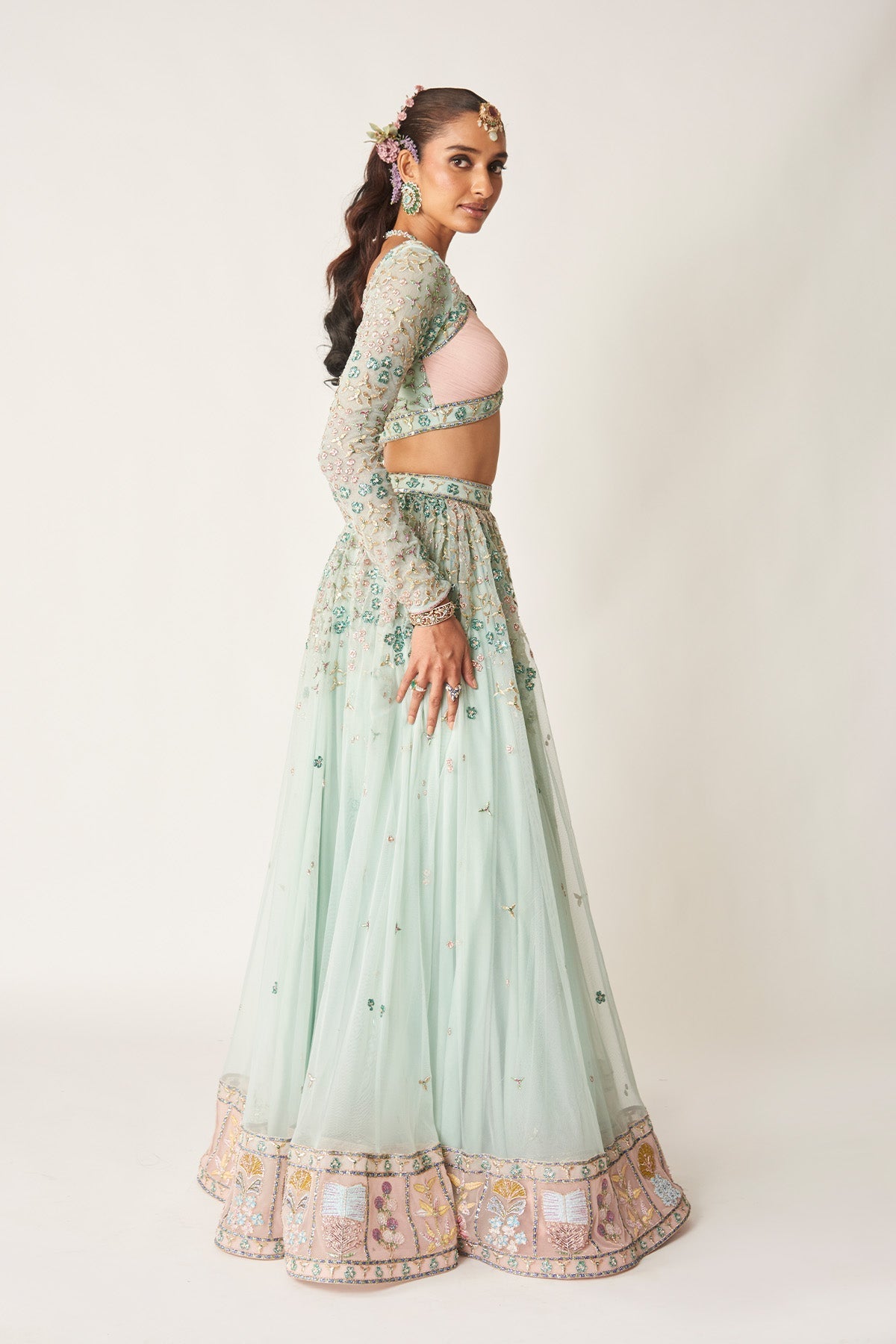Verlise - Powder Blue Tulle Net Lehenga Set-RTS