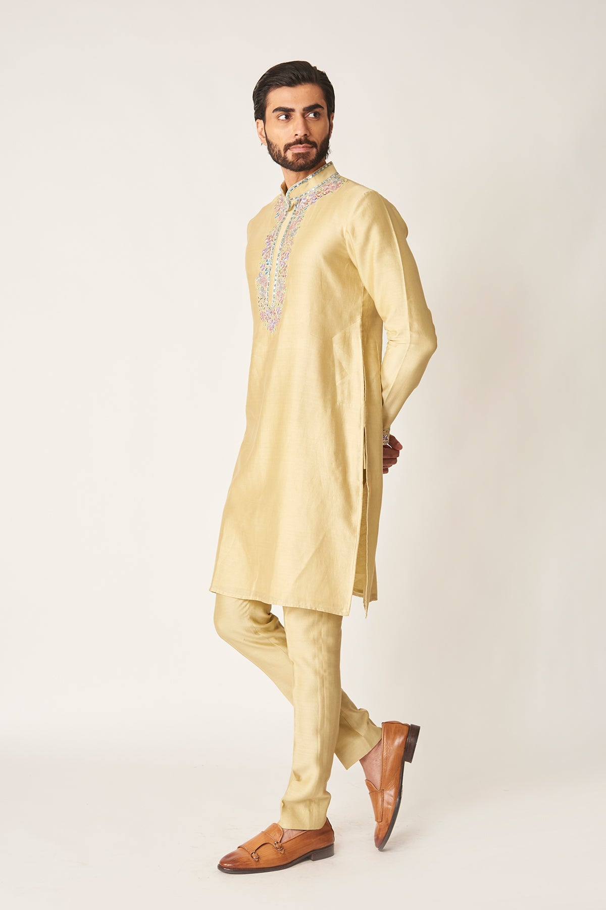 Lysdor - Misty Moss Chanderi Silk Kurta Set-RTS