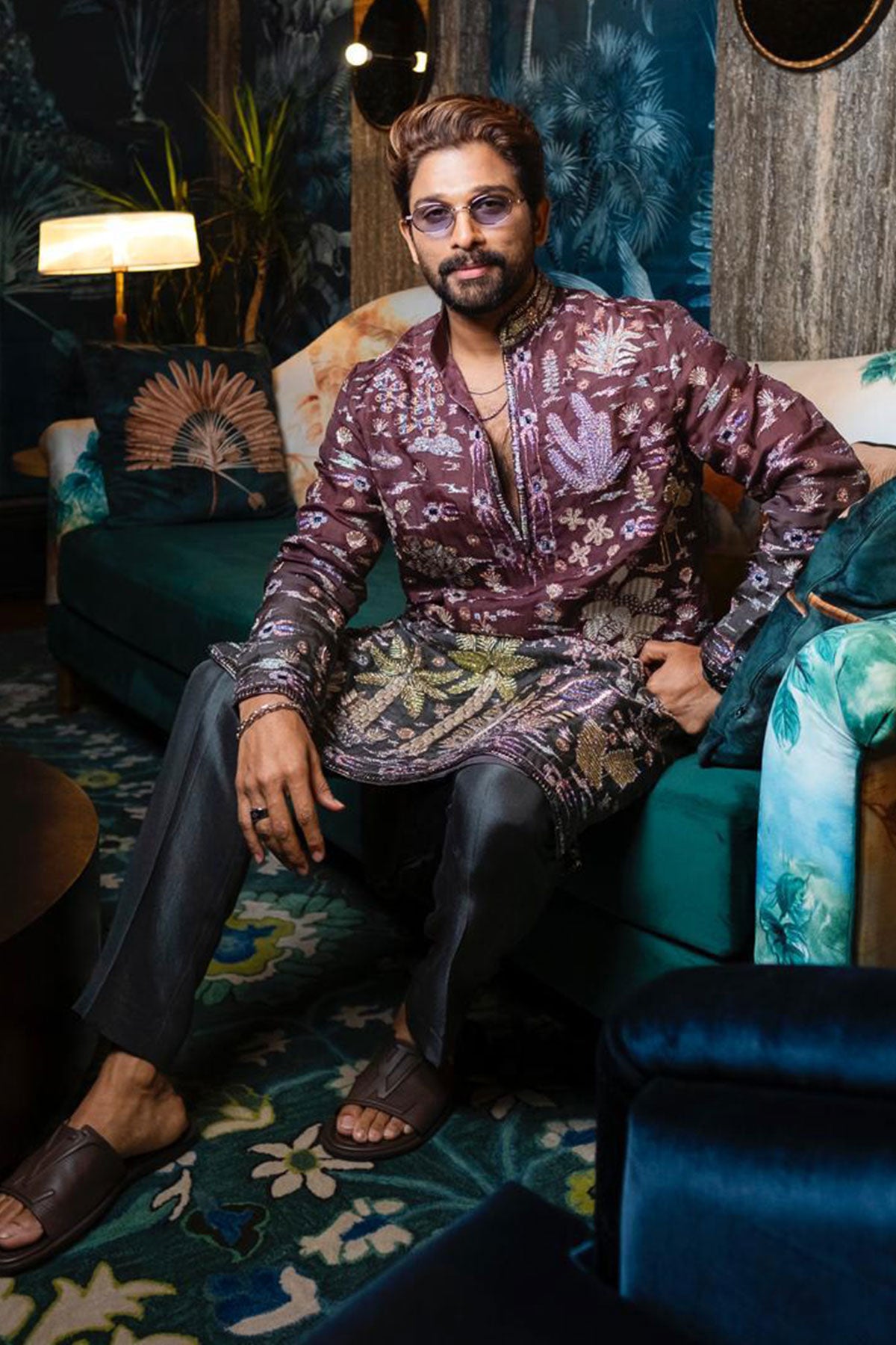 Allu Arjun in Cherrycloud - teakberry gunmetal organza kurta