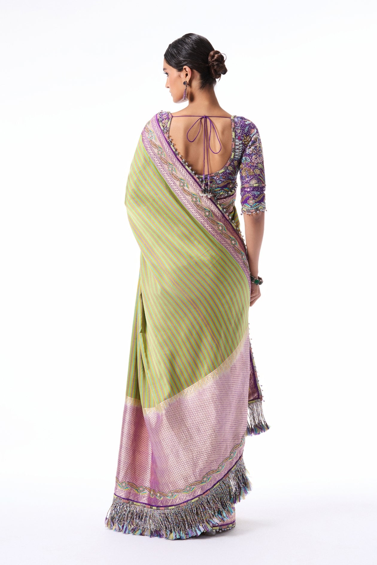 Auraheart - green-purple Banarasi silk saree