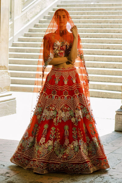 Bryelle Rosso corsa red Tulle net Lehenga set-RTS