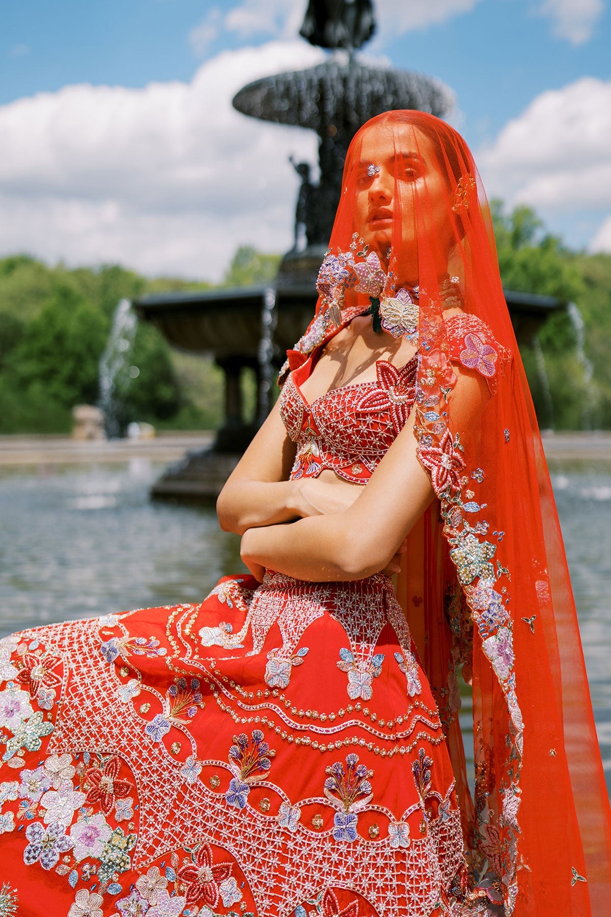 Bryelle Rosso corsa red Tulle net Lehenga set-RTS