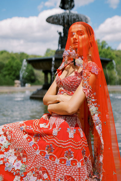 Bryelle Rosso corsa red Tulle net Lehenga set-RTS
