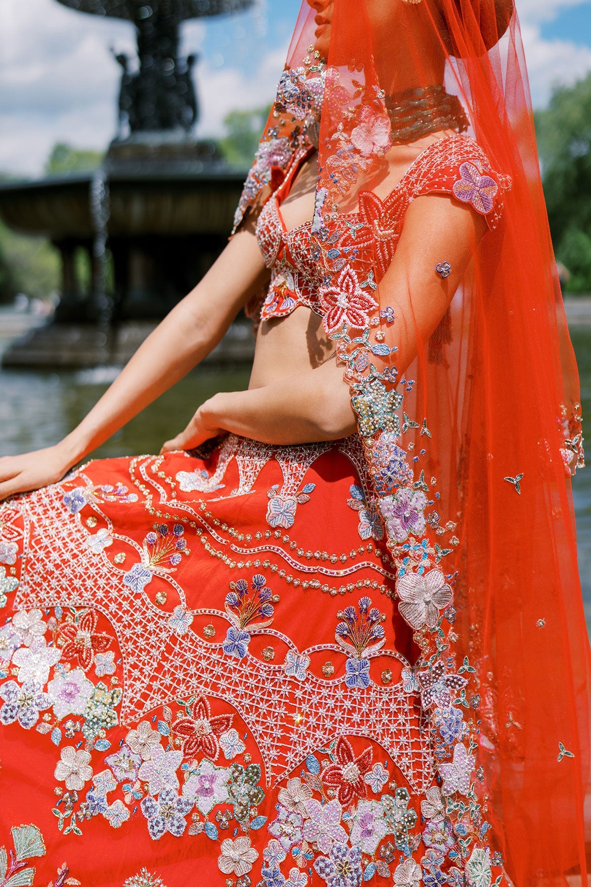 Bryelle Rosso corsa red Tulle net Lehenga set-RTS
