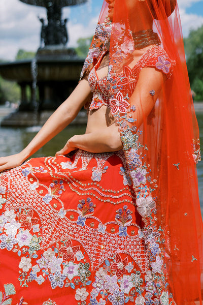 Bryelle Rosso corsa red Tulle net Lehenga set-RTS