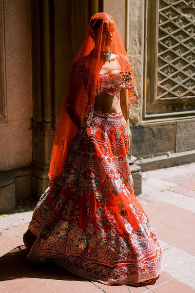 Bryelle Rosso corsa red Tulle net Lehenga set-RTS