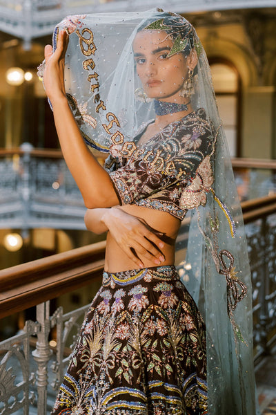 Crimelle Brown Raw silk Lehenga set-RTS