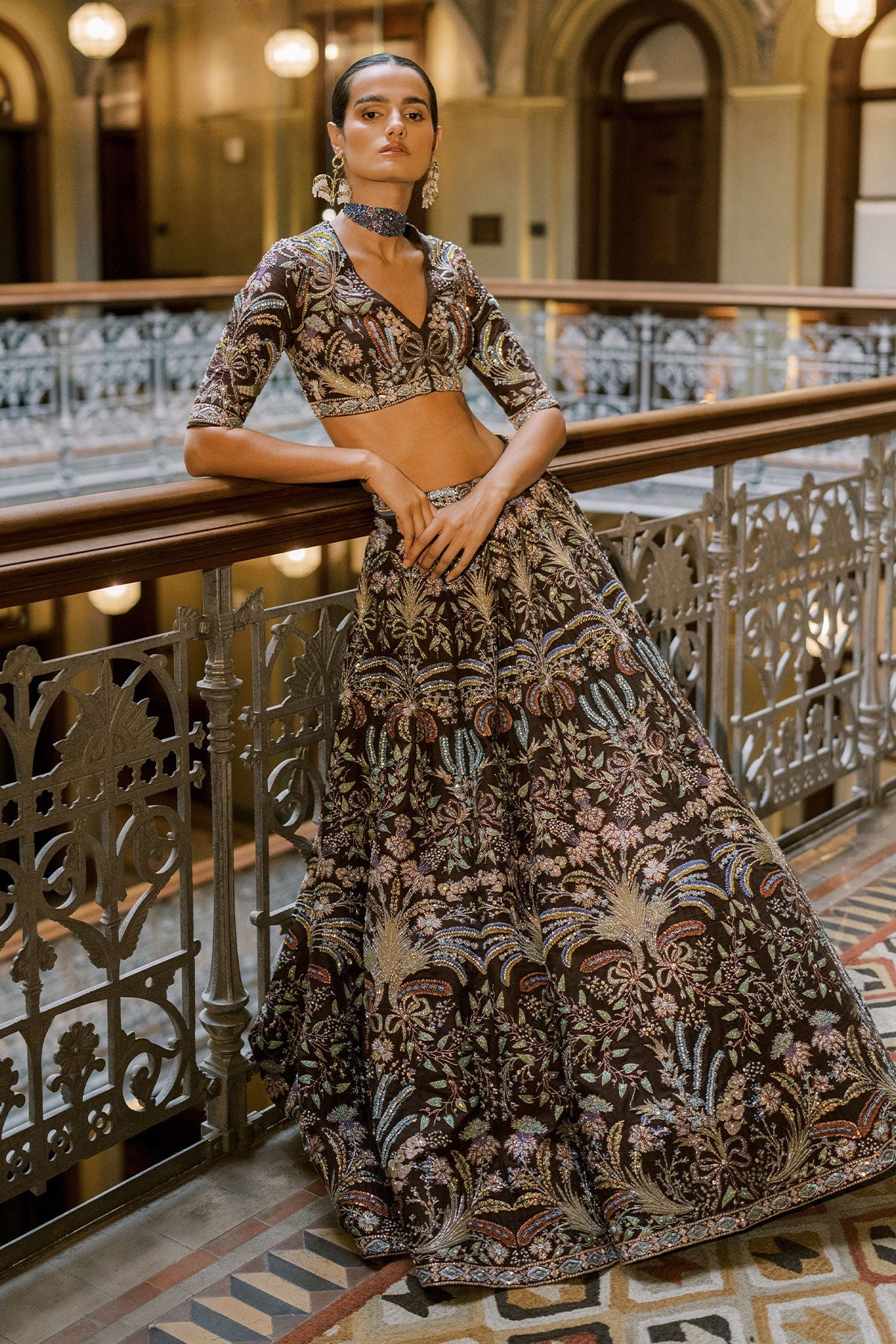 Crimelle Brown Raw silk Lehenga set-RTS