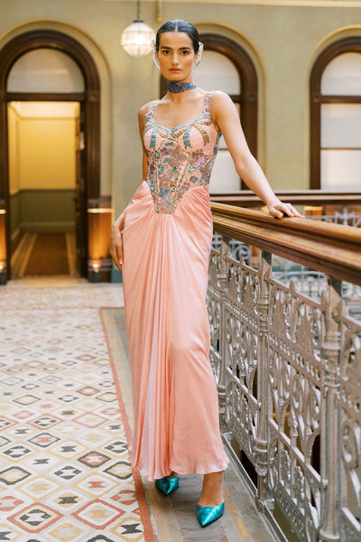 Westara Cherry blossom Silky satin Gown-RTS