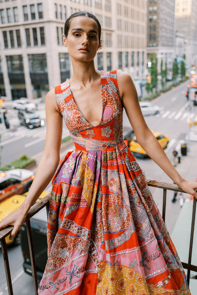 Aisha Rao printed ruched lehenga, side dupatta styling