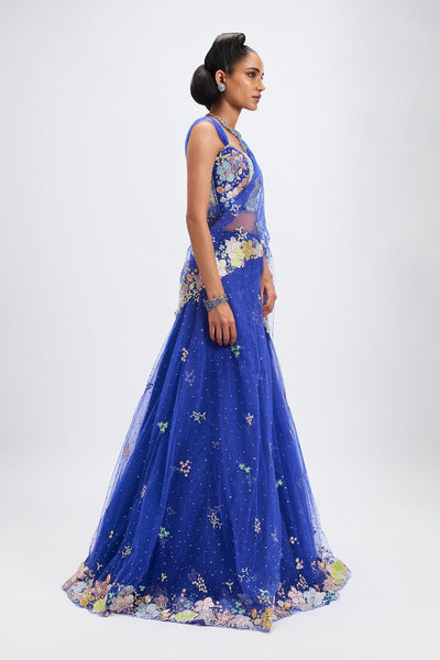 Azalée - Persian Blue Tulle Net Saree Lehenga Set-RTS