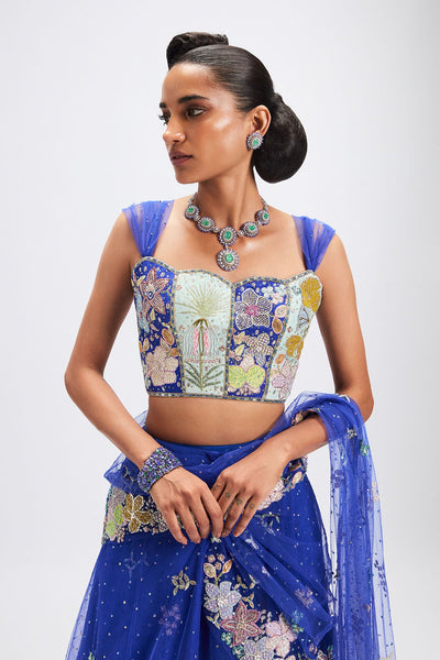 Azalée - Persian Blue Tulle Net Saree Lehenga Set-RTS