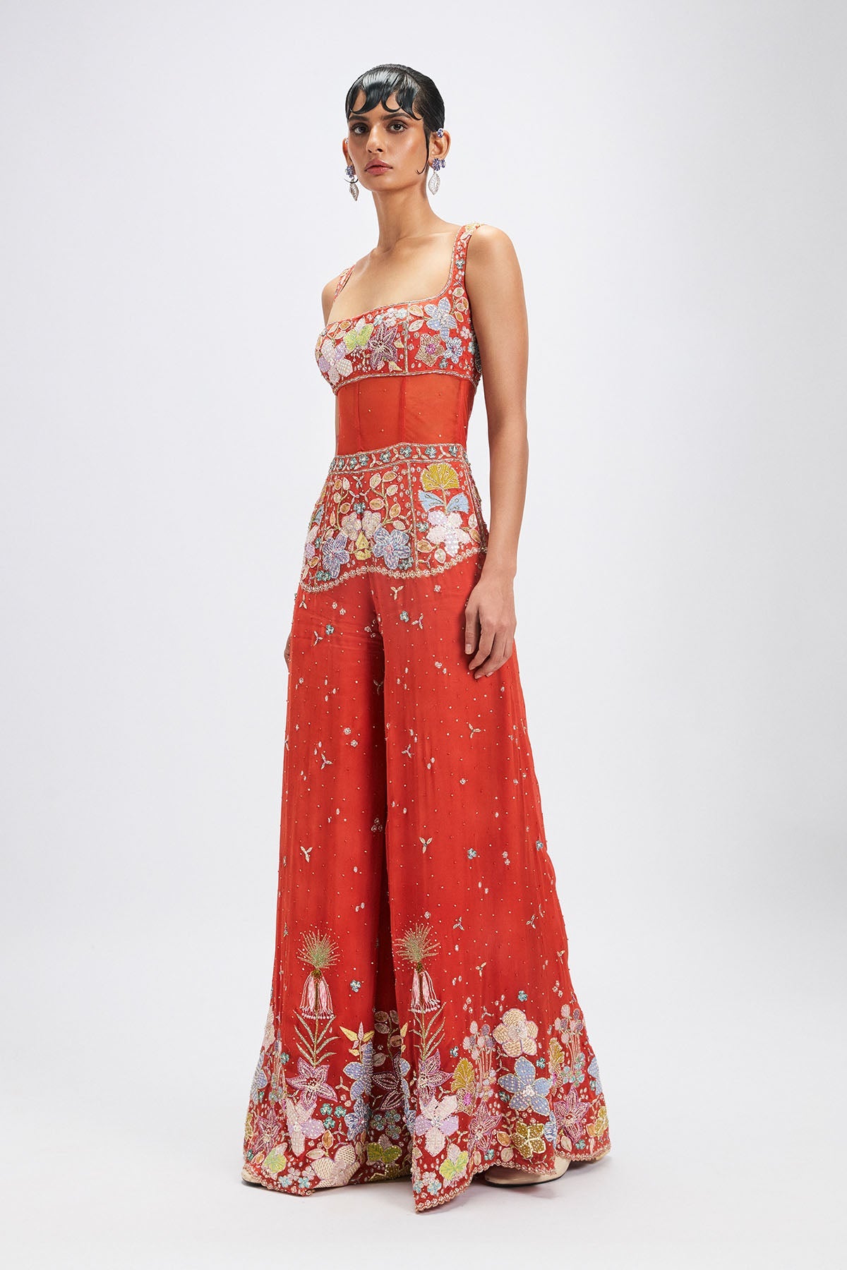 Dorin - Orange Georgette Jumpsuit-RTS