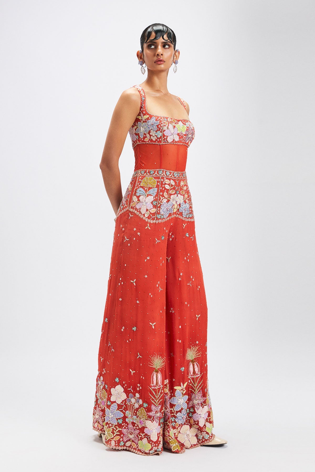Dorin - Orange Georgette Jumpsuit-RTS