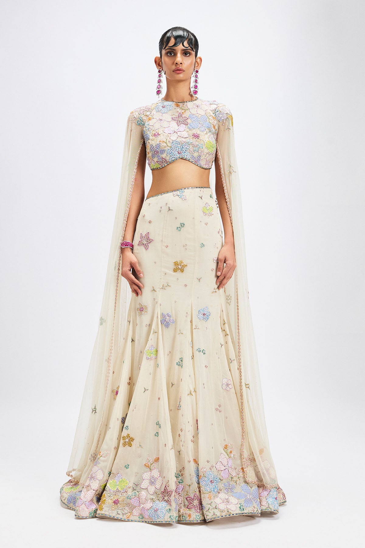 Sharvari In Ivorelle - Ivory Georgette Mermaid Lehenga Set-RTS