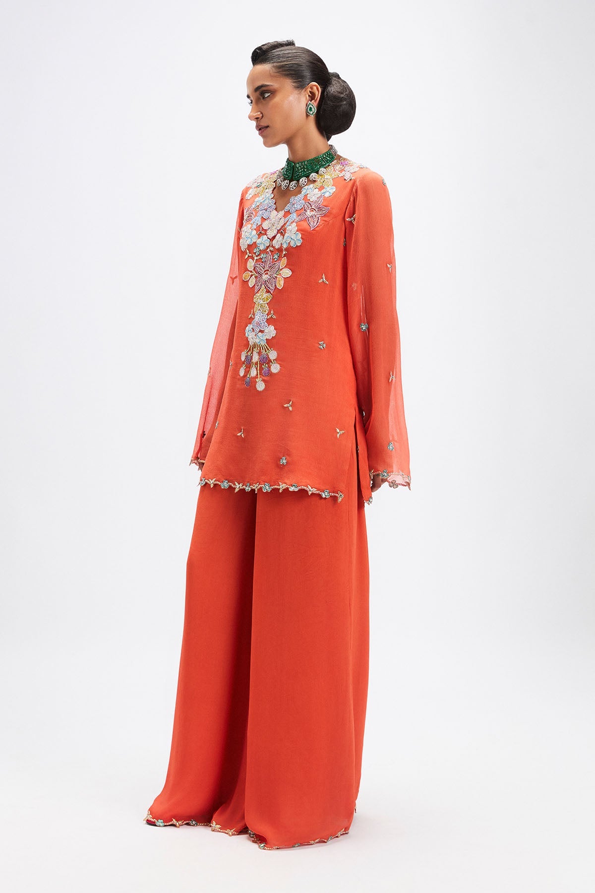 Soleil - Orange Chiffon Sharara Set-RTS