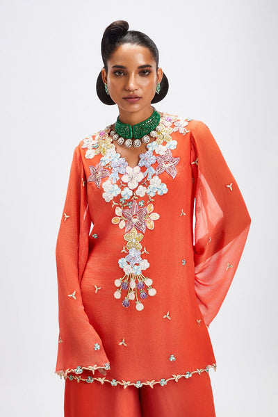 Soleil - Orange Chiffon Sharara Set-RTS