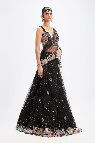 Delphinia - Black Tulle Net Saree Set-RTS