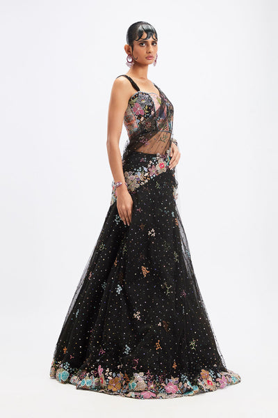 Delphinia - Black Tulle Net Saree Set-RTS