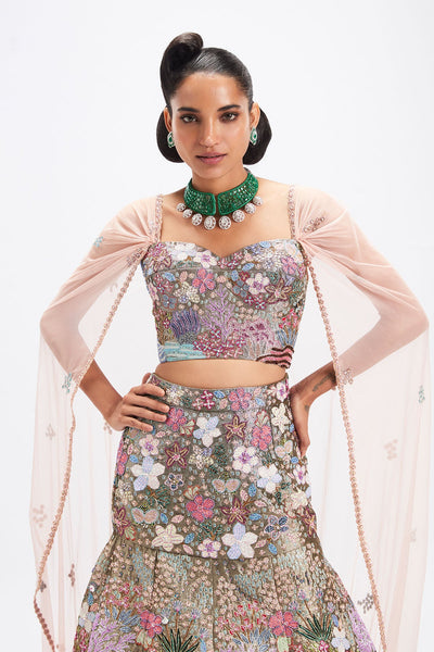 Sharvari In Doréna - Grey Metallic Tissue Mermaid Lehenga Set-RTS