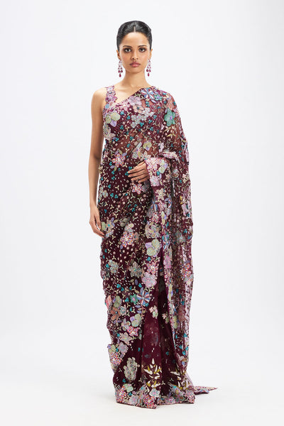 Sharvari In Noira - Plum Tulle Net Saree Set-RTS