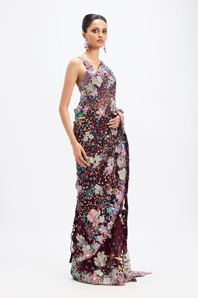 Sharvari In Noira - Plum Tulle Net Saree Set-RTS