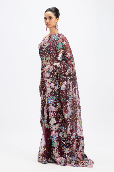 Sharvari In Noira - Plum Tulle Net Saree Set-RTS
