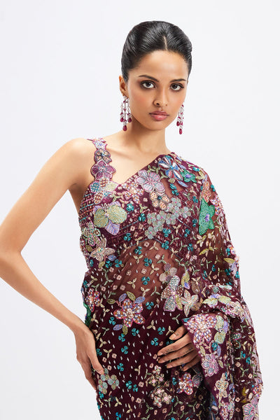 Sharvari In Noira - Plum Tulle Net Saree Set-RTS