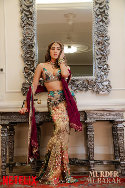 Sara Ali Khan In Curio - Multicolour Sequin Tulle Lehenga Set-RTS