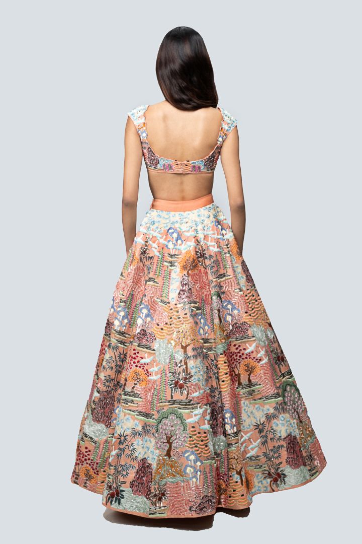 Odette - peach kasab satin lehenga set
