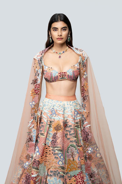 Odette - peach kasab satin lehenga set
