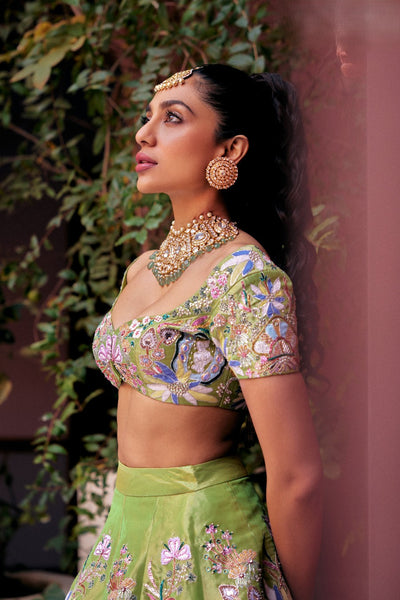 Zahra - green tissue lehenga