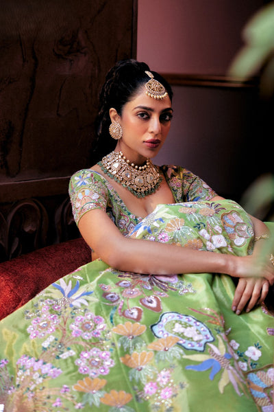 Zahra - green tissue lehenga